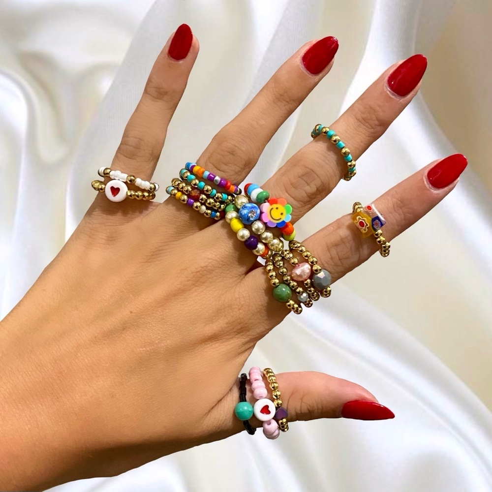 THREE MYSTERY Y2K Beaded Rings